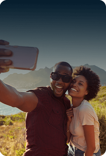 A couple takes a selfie